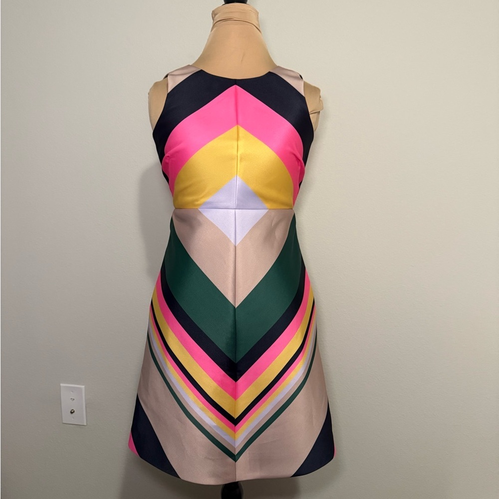 Colorblock Chevron A-Line Dress in Pink, Yellow & Green